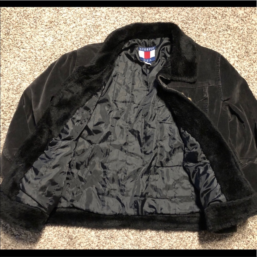 Vintage Black Fur Lined Jacket Size Large - Picture 7 of 8
